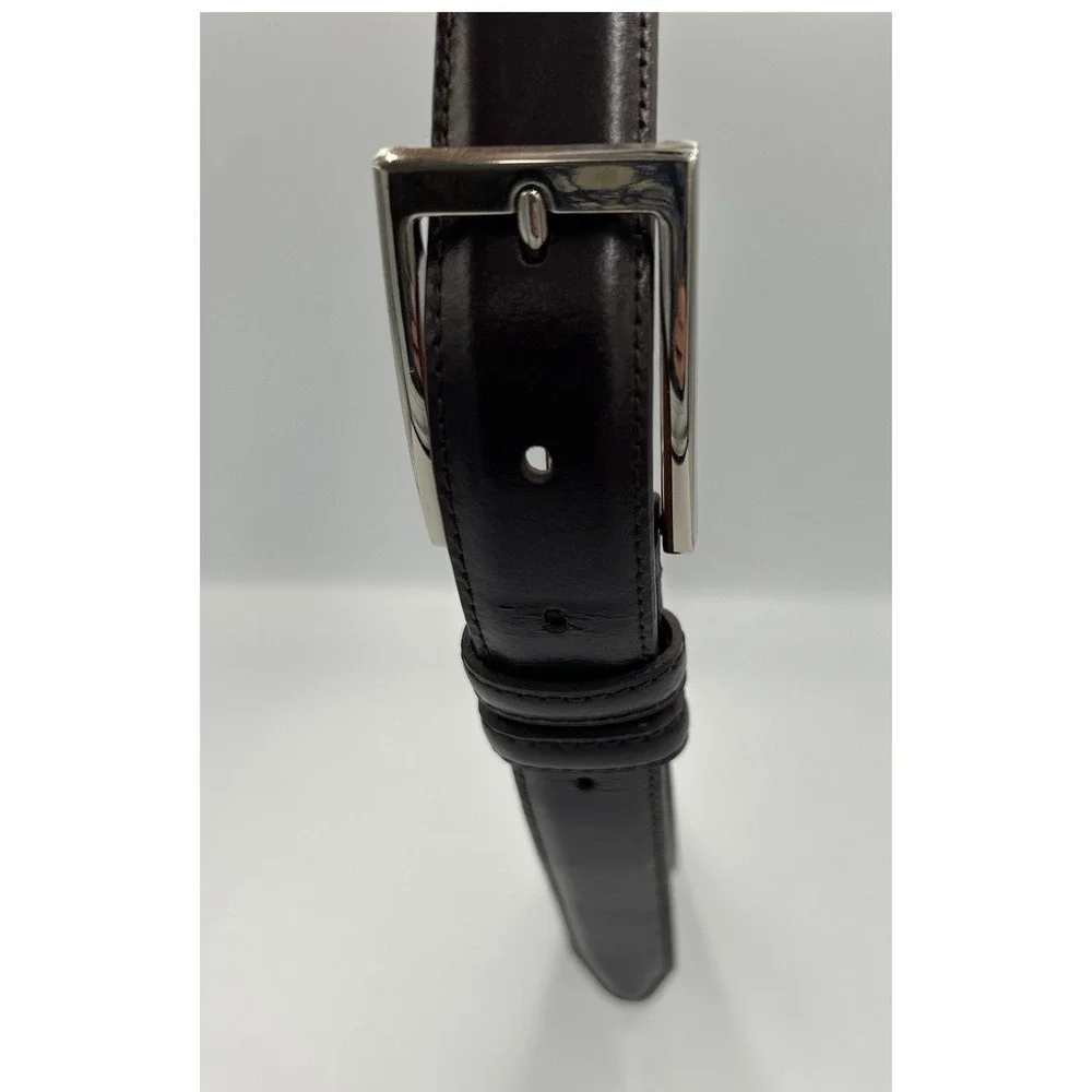 Johnston & Murphy Mens Dark Mahogany Leather Dress Belt 40 Brown 75-26384 Silver